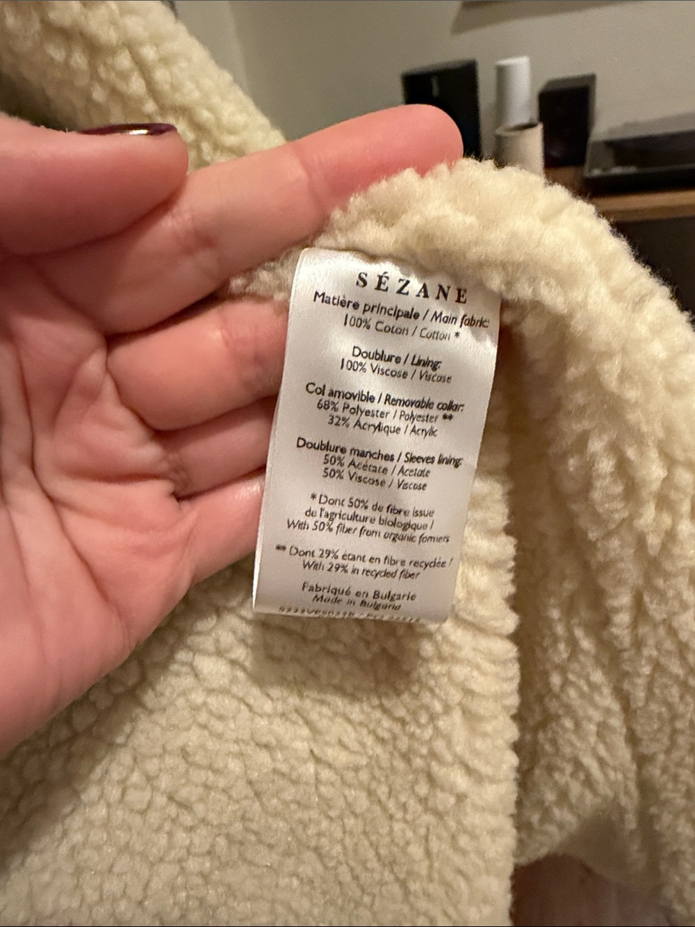 Sezane Navy Corduroy Sherpa-Lined Bomber - Picture 8 of 9